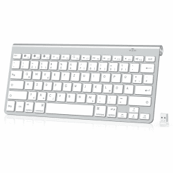 PINKCAT Bluetooth Tastatur Kabellos Ergonomisch Deutsches QWERTZ Layout Kompakte USB 2,4 GHz Mini Kabellos Tastatur mit Multimedia-Tasten, Kompatibel mit PC, Notebook, Laptop, Windows 2.4G&BT5.1 Silber