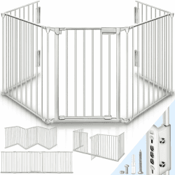 KIDUKU® Kaminschutzgitter mit Tür Metall 180 cm | Absperrgitter Ofenschutzgitter faltbar | Konfigurationsgitter inkl. 3 Elementen (Grau) 180 cm Grau