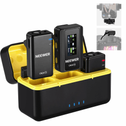 NEEWER CM28 Wireless Lavalier Mikrofon System mit Ladekoffer Rauschunterdrückung 4GB Speicher 9Hrs Aufnahme 48KHz unkomprimierte Audio Ansteckmikrofon Kompatibel mit iPhone iPad Android PC Kamera Mikrofonset