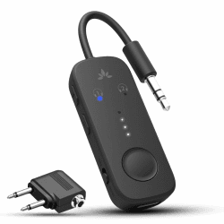 Avantree Relay - Premium Bluetooth 5.3 Adapter für Flugzeug, Unterstützt 2 AirPods oder Kopfhörer mit aptX Low Latency, 3,5mm AUX Klinke Transmitter Sender für Flugreisen, TV, Fitnessstudio, Tablets Schwarz