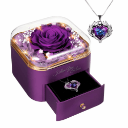 GOICC Ewige Rose Infinity Rosen mit Kette Konservierte Echte Rosen Schmuck Box Mama Oma Freundin Hochzeitstag Geburtstag Geschenke Für Frauen Lila