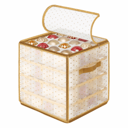 SONGMICS Aufbewahrungsbox für Weihnachtskugeln, Weihnachtskugeln Aufbewahrung, 64 Fächer je 7,6 cm, herausnehmbare Tabletts, 33,5 x 33,5 x 34 cm, sandiges Gold RFB029A03 1 Sandiges Gold