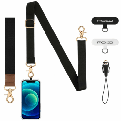 MoKo verstellbares Umhängeband für Handys, universelle Handy-Umhängebänder um den Hals und mit Armband, Handy-Umhängeband ×1, Armband ×1, Handy-Halterung ×1, Umhängeband-Patch ×2, Schwarz
