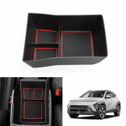 KOLOME Mittelkonsole Aufbewahrungsbox Kompatibel für Kona SX2 2024 2025 Armlehne Organizer Tray Mittelarmlehne Handschuhfach Armlehne Aufbewahrungsbox Zubehör (Rot)