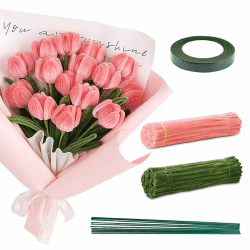 9 Bündel Blumenstrauß Pfeifenreiniger Set, Pfeifenputzer Zum Basteln, Pfeifenreiniger, Pipe Cleaner Basteln, Bunt Basteldraht Chenilledraht für Kinder DIY Dekorationen (Rosa Tulpe)