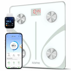 RENPHO Körperfettwaage mit App, Ultra Precision Waage mit Körperfett und Muskelmasse, Personenwaage mit Körperfettanalyse, Waage Personen mit 13 Messwerten, BMI, körperanalysewaage, Weiß Weiß 280mm/11"