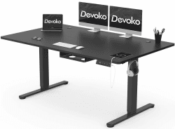 Devoko Höhenverstellbar Schreibtisch 160x80cm mit USB-C Ladeanschluss, Mobiler Elektrisch Computertisch mit Kabel Management Tray und 3-Funktions-Memory, Schwarz 160 x 80 cm Schwarz