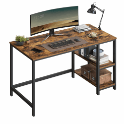VASAGLE Schreibtisch, Computertisch, PC-Tisch, Bürotisch, mit 2 Ablagen auf der rechten oder linken Seite, fürs Büro, Wohnzimmer, Stahlgestell, Industrie-Design, vintagebraun-schwarz LWD47X 60T x 120B cm Vintagebraun + Schwarz