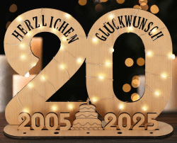 Giftota - 2025 Originelle 20 Geburtstag Geschenk Frauen & Männer - Geldgeschenke Geburtstag 20 mit LED Lichterkette Ständer - Holz-Schild Gästebuch - 20 Geburtstag Deko - Personalisierbares Geschenk 2025-20