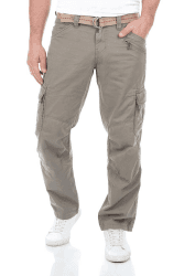 Timezone Herren Cargo Jeans Hose BenitoTZ Loose Fit Cargohose Stoffgürtel 100% Baumwolle Basic Taschen Beige Grau Grün w28 w29 w30 w31 w32 w33 w34 w36 w38 w40 36W / 30L Perl Grey (8435)