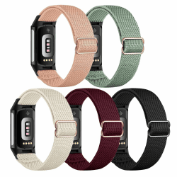 Gugobit 5 Stück Elastisches Armband Kompatibel mit Fitbit Charge 6/Fitbit Charge 5 Armband, Verstellbares Nylon atmungsaktives Ersatzarmband für Fitbit Charge 6/ Fitbit Charge 5 Damen Herren Hellrosa/Weinrot/Polarstern/Kieferngrün/Schwarz
