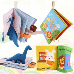 Richgv Baby-Spielzeug 6 bis 12 Monate, 2 Stück interaktive 3D-Bücher für Baby 0-6-12 Monate & Kleinkind 1-2 Jahre, weiches Stoff-Bücher, beschäftigte Bücher, Spielzeug, Geschenke für Jungen, Mädchen Mehrfarbig