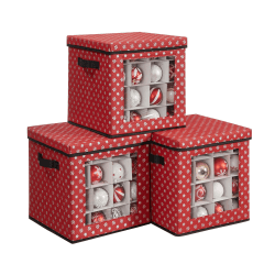 SONGMICS Aufbewahrungsboxen für Weihnachtskugeln, 3er Set, Faltboxen, für Weihnachtsdeko, 64 kleine Fächer je Box, Flexible Trennwände, 30,5 x 30,5 x 30,5 cm, rot RFB029R01