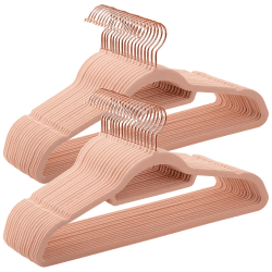 SONGMICS Kleiderbügel Samt, 50er Set, Bügel, rutschfest, kleine Stange für Krawatten, 360° drehbarer Haken, 0,6 cm dick, platzsparend, 43,5 cm lang, für Mäntel, Hosen, Roségold-Hellrosa CRF21PK50 Roségold + Hellrosa 50 Stück