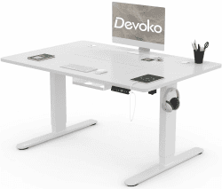Devoko Höhenverstellbar Schreibtisch 120x80cm mit USB-A Ladeanschluss, Mobiler Elektrisch Computertisch mit Kabel Management Tray und 3-Funktions-Memory, Weiß 120 x 80 cm Weiß