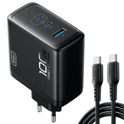 INIU 100W USB C Ladegerät, GaN 3-Ports Schnellladegerät mit USB C Kabel, PD 3.0 Mehrfach Netzteil für MacBook iPad Pro Air, iPhone 16 15 14 Pro Max Plus, Galaxy S24 S23 Ultra, Steam Deck, Google usw Schwarz