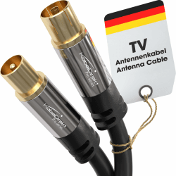 KabelDirekt Antennenkabel, Koaxialkabel, TV Kabel – Fernsehkabel mit bruchfestem Metallstecker für digitales & analoges Fernsehen – 2 m (Antennenstecker auf Buchse für DVB-C, DVB-T, DVB-S) 2m Schwarz