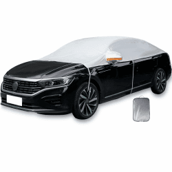 Tofern Halfgarage für Auto Wetterfeste Autoabdeckung Silber Frost/Schnee/Sonne Wasserdicht Winterfest Autoplane Abdeckung Auto Cover Limousine M
