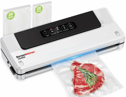 Bonsenkitchen Vakuumiergerät, Vakuumierer für kontinuierliches Arbeiten mit hoher Geschwindigkeit, Folienschweißgerät für Lebensmittel, inkl. 40 Vakuumier-Beutel und Schlauch (Weiß) Weiß (40 Vakuumier-beutel)