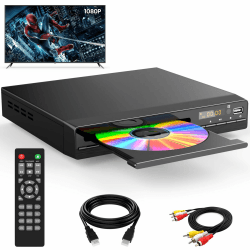 HDMI DVD Player | Unterstützt 1080P, USB, CD | Regionenfreier DVD Spieler für Fernseher | Mit HDMI-Kabel, RCA-Kabel und Fernsteuerung 23.5cm