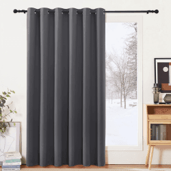 PONY DANCE Raumteiler Vorhang Grau Blickdicht - Ösenschal 1 Stück H 210 x B 200 cm Verdunklungsvorhänge Wohnzimmer Extra Breite Gardinen mit Ösen Thermovorhang gegen Kälte H210 x B200 cm (1er Pack) Grau