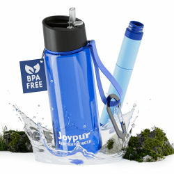 joypur Trinkflasche mit Filter Outdoor Survival 650 ml Wasserflasche mit Filter Outdoor Wasserfilter Trinkwasser Flasche mit 4 Schichten von Filtermaterialien für Sport Camping Wandern usw. (Blau)
