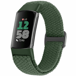 Huamanlou Geflochtenes Armband Kompatibel mit Fitbit Charge 6 Armband/Fitbit Charge 5 Armband, Weiches Verstellbares Sport Nylon Ersatzarmband für Fitbit Charge 6/Fitbit Charge 5 Armband Damen Herren Olivgrün