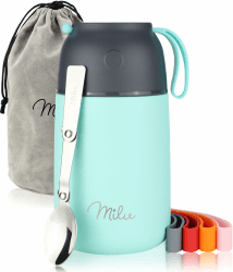 Milu® Thermobehälter 450, 650ml, 800ml | Edelstahl Warmhaltebehälter | Essensbehälter | Speisegefäß Babynahrung | Essen warmhalten Behälter | Thermo Lunchbox | Müsli to go | Mint, 800ml Mint 800 ml