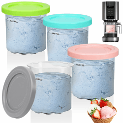 BYKITCHEN Creami Behälter for Ninja Creamy Eismaschine NC300EU, 4 Stück Eisbehälter für Speiseeis, Eismaschine Zubehör Kompatibel mit Ninja Creami Ice Maker NC299EU NC300EU NC301EU Grau+pink+blau+grün