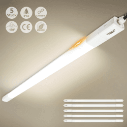 TONFFI 5 Stück Feuchtraumleuchte LED 115cm 36W Led Röhre, Led Werkstattlampe Feuchtraumlampe, IP65 Wasserfest Led Kellerlampe Garagenlampe Deckenleuchte, Neutralweiß 4000K 115cm 36W 4100lm 5 Stück