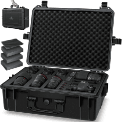 KESSER® Kamerakoffer 35 Liter, unisversal anpassbar, wasserdicht, Universalkoffer, Outdoor, wetterfester, staubdichter, Koffer, Fotokoffer mit Einlage für Kamera Objektive und Zubehör (56x42x21cm) Schwarz L