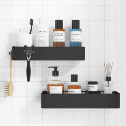 Kitsure Duschablage ohne Bohren 2 Stück rostfreie Badezimmer Organizer, schnell trocknende Badregal ohne Bohren mit großer Kapazität, langlebige Shampoo Halterung für Dusche aus Edelstahl, Schwarz Large Schwarz