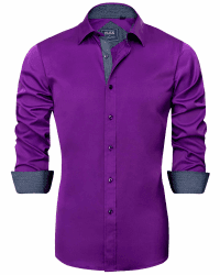 J.VER Herren Hemd Regular Fit Langarm Herrenhemden Freizeithemd Regular Businesshemd elastiscer Musterhemd XXL Violett