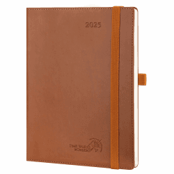 POPRUN Kalender 2025 Wochenplaner Softcover mit PU-Leder, ca. A5 (22 x 16,5 cm), 12-Monate-Terminplaner (Jan.2025-Dez.2025) 1 Woche 2 Seite mit 100 GSM FSC®-Zertifiziertem Papier - Braun 22 x 16,5 cm Braun