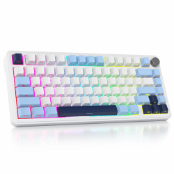 SOLIDEE mechanische Gaming Tastatur 75 Prozent mit Knopf,Bluetooth 5.0/2.4GHz/USB-C Gasket Mount Side Engraved Tastatur,hot-swap-fähige Tastatur mit South Facing RGB Hintergrundbeleuchtung(Sun Blue) Sun Blue/White Switch