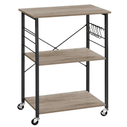VASAGLE Küchenregal auf Rollen, Servierwagen mit 3 Ebenen, Küchenwagen, Mikrowellen-Regal, für Mini-Backofen, Toaster, Metallrahmen, mit 6 Haken, 40 x 60 x 89 cm, Greige meliert-schwarz KKS060B02 Greige Meliert + Schwarz 60B cm