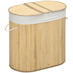 HOMCOM Wäschekorb 100L Wäschebox mit Deckel, Griff Wäschesortierer Wäschesammler mit 2 Abschnitten, herausnehmbarem Wäschesack für Schlafzimmer, Badezimmer Bambus Natur
