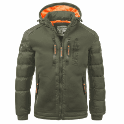 Geographical Norway Herren Steppjacke Winterjacke mit Kapuze – Gefütterter Warmer Anorak S-7XL Outdoor SKI Snowboard Kapuzenjacke für den Winter/Herbst - IMS Production S Kaki