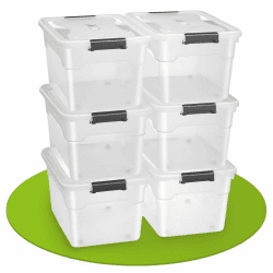 Juskys Aufbewahrungsbox mit Deckel - 6er Set Kunststoff Boxen 45l - Box groß, stapelbar, transparent - Aufbewahrung Ordnungssystem Aufbewahrungsboxen 6er Set - 45 Liter