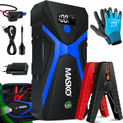 MASKO® Starthilfe Powerbank Auto 3000A Spitzenstrom 24000mAh (Bis Zu 8,0L Benzin Oder 8L Diesel) Mit LED Taschenlampe, Für 12V-Fahrzeuge Batterie Starter SUV Motorrad ATV Rasenmäher, Inkl. Handschuhe Schwarz / Blau