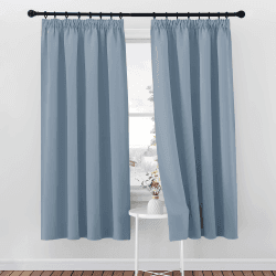 PONY DANCE Kurze Gardinen mit Kräuselband für Schienensystem 2er Set H 175 x B 140 cm Verdunklungsvorhänge Thermovorhang Kälteschutz Fenster Vorhänge Blichdicht Schlafzimmer, Spa-blau H175 x B140 cm (2er Pack) Spa-blau