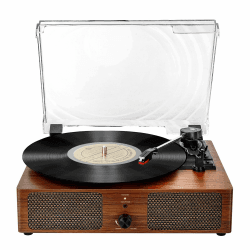 Bluetooth-Vinyl-Plattenspieler mit eingebauten Lautsprechern, unterstützt USB-Cinch-Ausgang, Aux-In-Kopfhörer, Auto-Stopp, 3-Gang-Riemenantrieb, tragbarer Phonograph für Unterhaltung und Dekoration