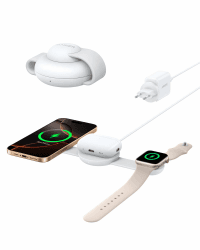 Anker MagGo 3-in-1 Kabellose Ladestation (mit EU/US/UK Stecker), MagSafe-Kompatibles Qi2-Zertifiziertes 15W Ladegerät, Faltbares Reise-Ladepad für iPhone 16/15, AirPods, Apple Watch (Keine Powerbank) Weiß