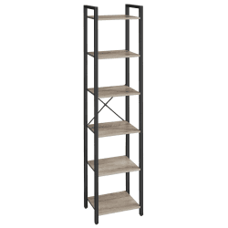 VASAGLE Regal, Bücherregal, Standregal, Aufbewahrungsregal 6 Ebenen, offene Ablagen, Industrie-Design, für Wohnzimmer Büro Arbeitszimmer Flur, Stahlgestell, greige-tintenschwarz LLS101B02 6 Ebenen (40B x 187,5H cm) Greige + Tintenschwarz