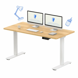 FLEXISPOT Höhenverstellbarer Schreibtisch Basic Plus 140x70cm-Tischgestell höhenverstellbar elektrisch mit 2 MOTOREN,Memory-Handsteuerung-Sitz-Stehpult (Ahorn) 140 x 70 cm Ahorn Platte Plus Weiss Gestell