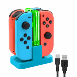 FYOUNG Switch Controller Ladestation Kompatibel mit Nintendo Switch/Switch OLED Joy Con, Quad Switch Ladestation Zubehör Charger für Joycon Kontroller Ladegerät mit USB C Ladekabel - Blau