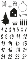 Rayher Clear Stamps Adventskalender Zahlen 1 – 24, Motiv Classic, Bogengröße 97 x 205 mm, 24 Zahlen und 9 Motive, klar, transparente Stempel, durchsichtig, Silikonstempel, 50223000