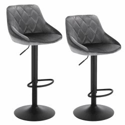 WOLTU BH219dgr-2 Barhocker Tresenhocker, Gute gepolstert, Samt, Höhenverstellbar, Drehbar, 2 x Hocker, Dunkelgrau Dunkelgrau Samt