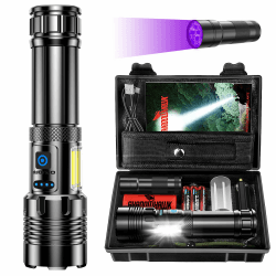 Shadowhawk Taschenlampe Led Aufladbar 500000 Lumen, XHM90.2 Led Taschenlampe Extrem Hell Mit COB Arbeitsleuchte USB Taschenlampen, 7 Modi Starke Taschenlampe Batteriebetrieben für Camping Notfälle Schwarz