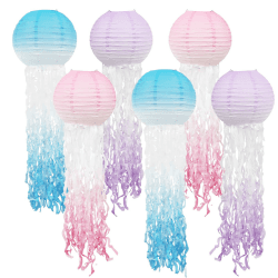 LURICO Quallenlaterne Papier Laterne 6 Stück Papierlaterne Laterne Deko Ozean Thema Party Lieferungen, Laterne Deko für Kinder Thema Party Taufe Geburtstag Zimmerdeko (Farbverlauf) Blau
